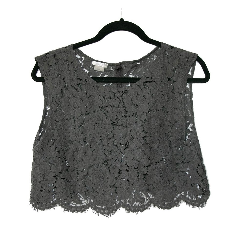 Gray Lace Crop Tank Top